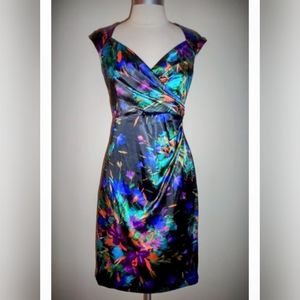 London Style Nights Black Multi Color Cocktail Dress Size 4